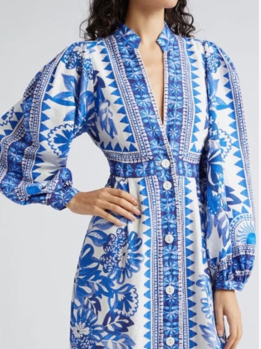 FARM Rio Flora Tapestry Maxi Dress NWT Size M Blue Off-White Linen - Picture 4 of 6